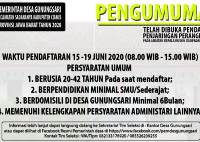 PENJARINGAN PERANGKAT DESA GUNUNGSARI PADA JABATAN KEPALA DUSUN CILOPADANG TAHUN 2020